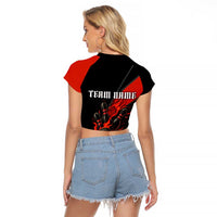 Personalized Bowling Tournament Raglan Cropped T Shirt Ball Strike Black And Red Custom Bowling Team - Wonder Print Shop