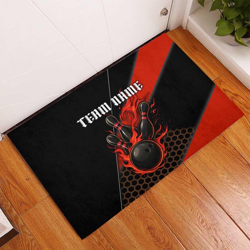 Personalized Bowling Tournament Rubber Doormat Ball Strike Black And Red Custom Bowling Team - Wonder Print Shop