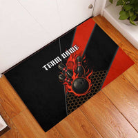 Personalized Bowling Tournament Rubber Doormat Ball Strike Black And Red Custom Bowling Team - Wonder Print Shop