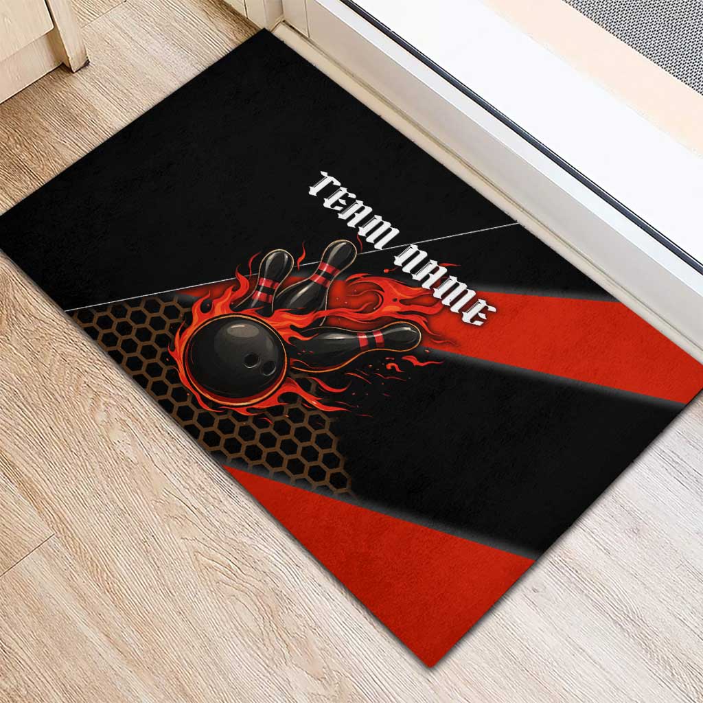 Personalized Bowling Tournament Rubber Doormat Ball Strike Black And Red Custom Bowling Team - Wonder Print Shop