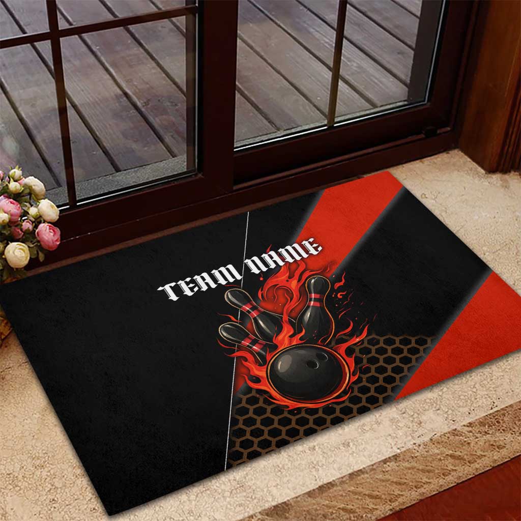 Personalized Bowling Tournament Rubber Doormat Ball Strike Black And Red Custom Bowling Team - Wonder Print Shop