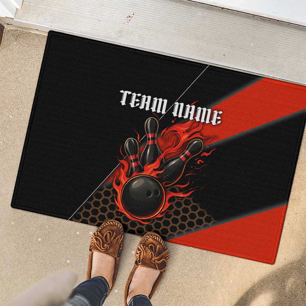 Personalized Bowling Tournament Rubber Doormat Ball Strike Black And Red Custom Bowling Team - Wonder Print Shop