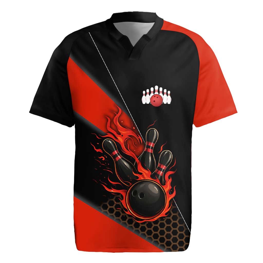 Personalized Bowling Tournament Rugby Jersey Ball Strike Black And Red Custom Bowling Team - Wonder Print Shop