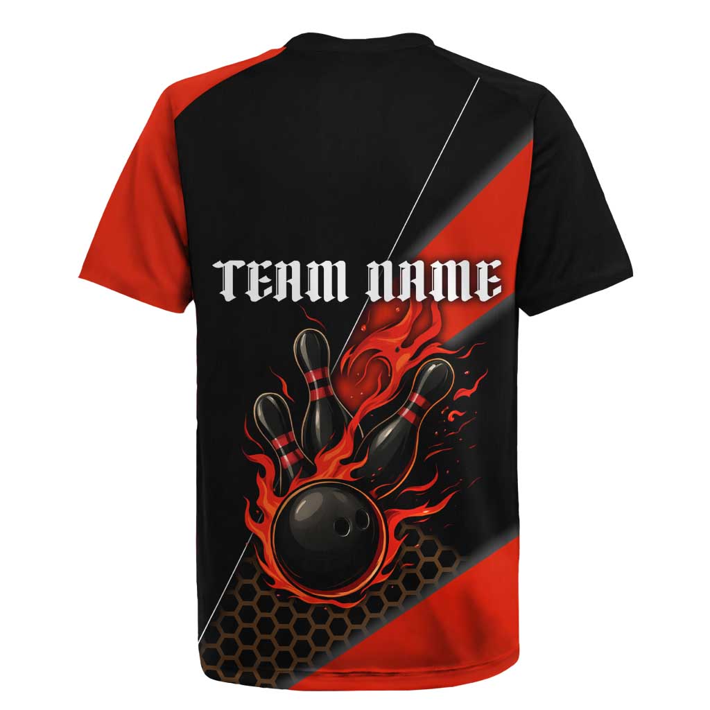 Personalized Bowling Tournament Rugby Jersey Ball Strike Black And Red Custom Bowling Team - Wonder Print Shop