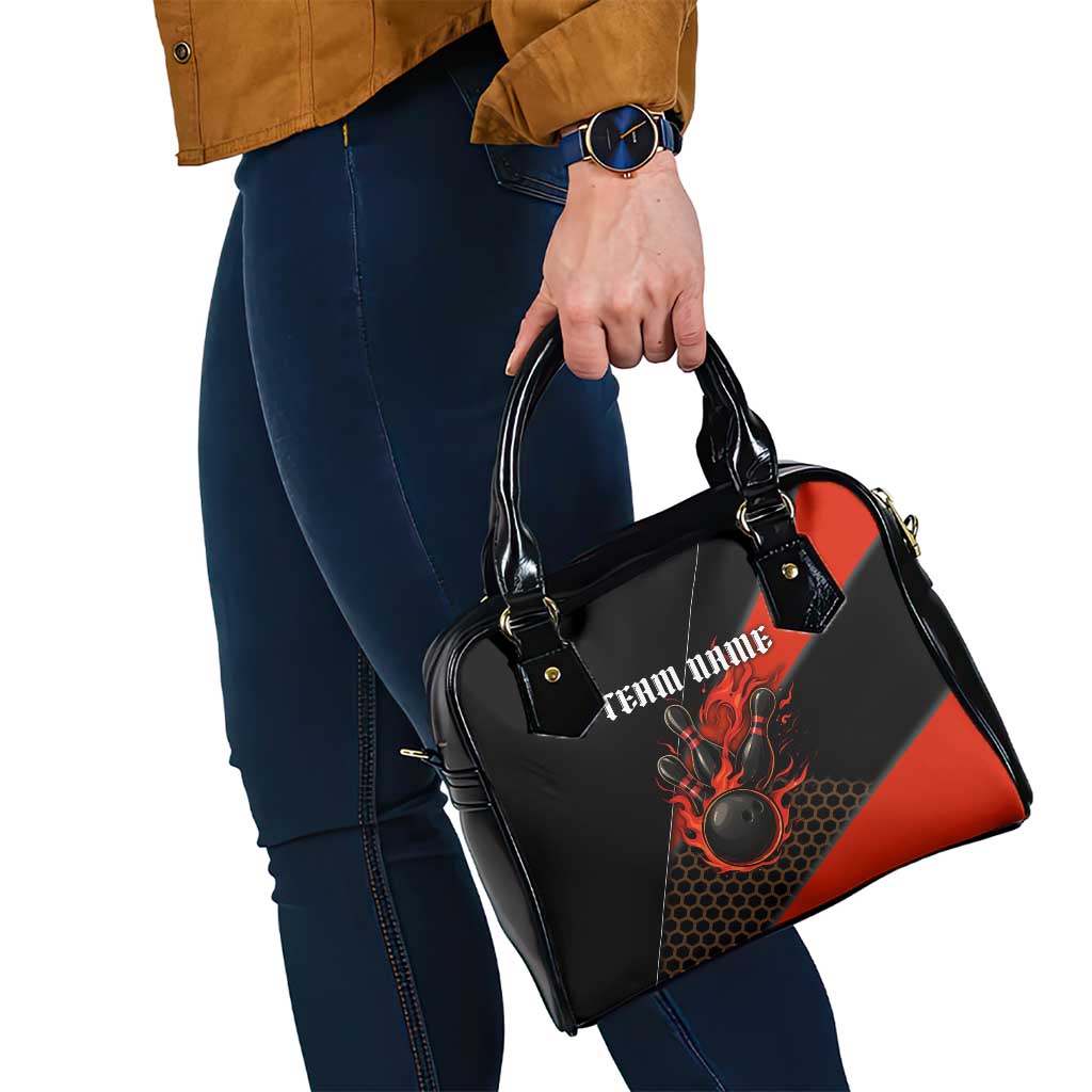 Personalized Bowling Tournament Shoulder Handbag Ball Strike Black And Red Custom Bowling Team - Wonder Print Shop