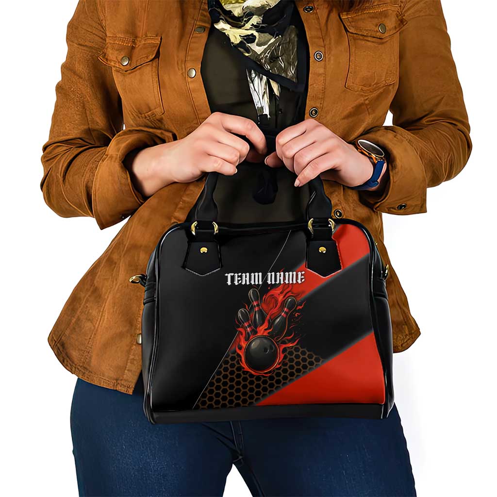 Personalized Bowling Tournament Shoulder Handbag Ball Strike Black And Red Custom Bowling Team - Wonder Print Shop