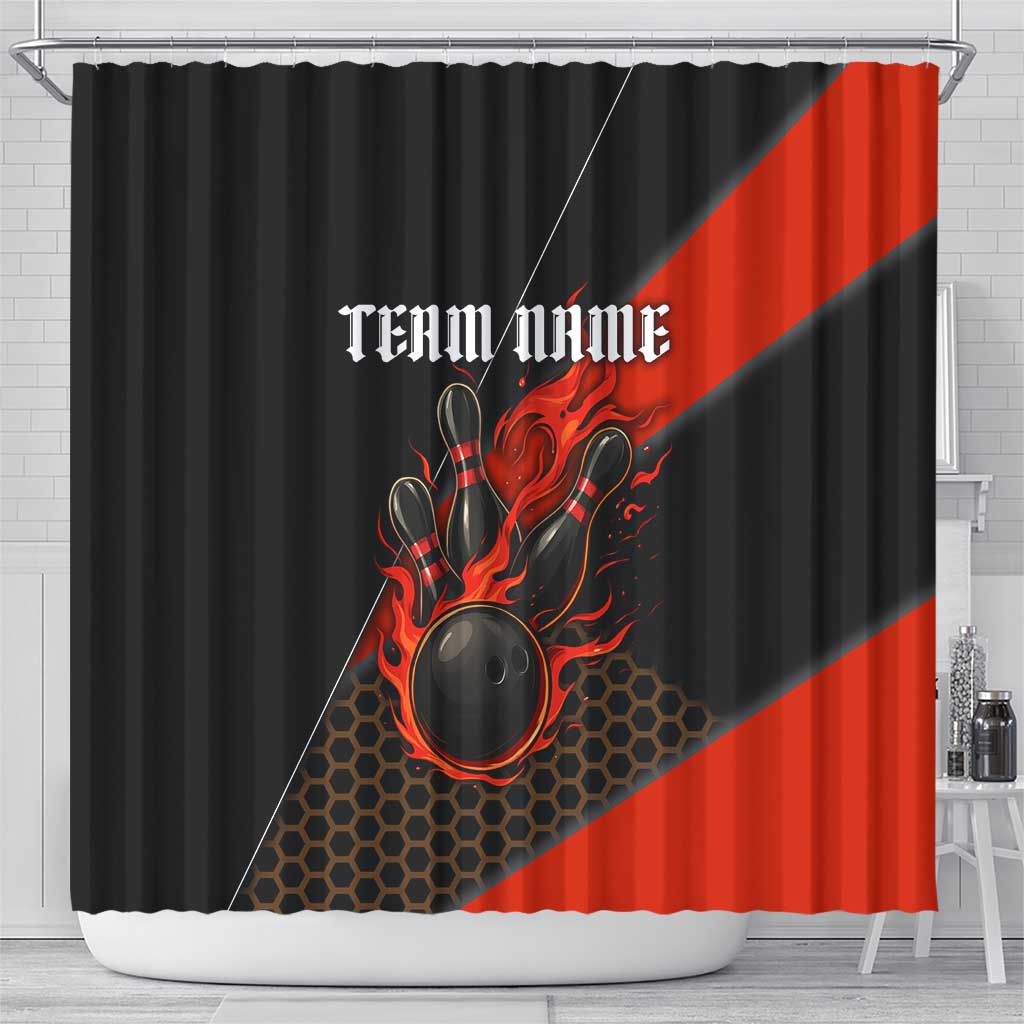 Personalized Bowling Tournament Shower Curtain Ball Strike Black And Red Custom Bowling Team - Wonder Print Shop
