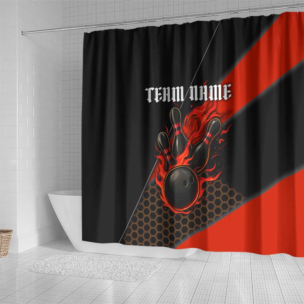 Personalized Bowling Tournament Shower Curtain Ball Strike Black And Red Custom Bowling Team - Wonder Print Shop