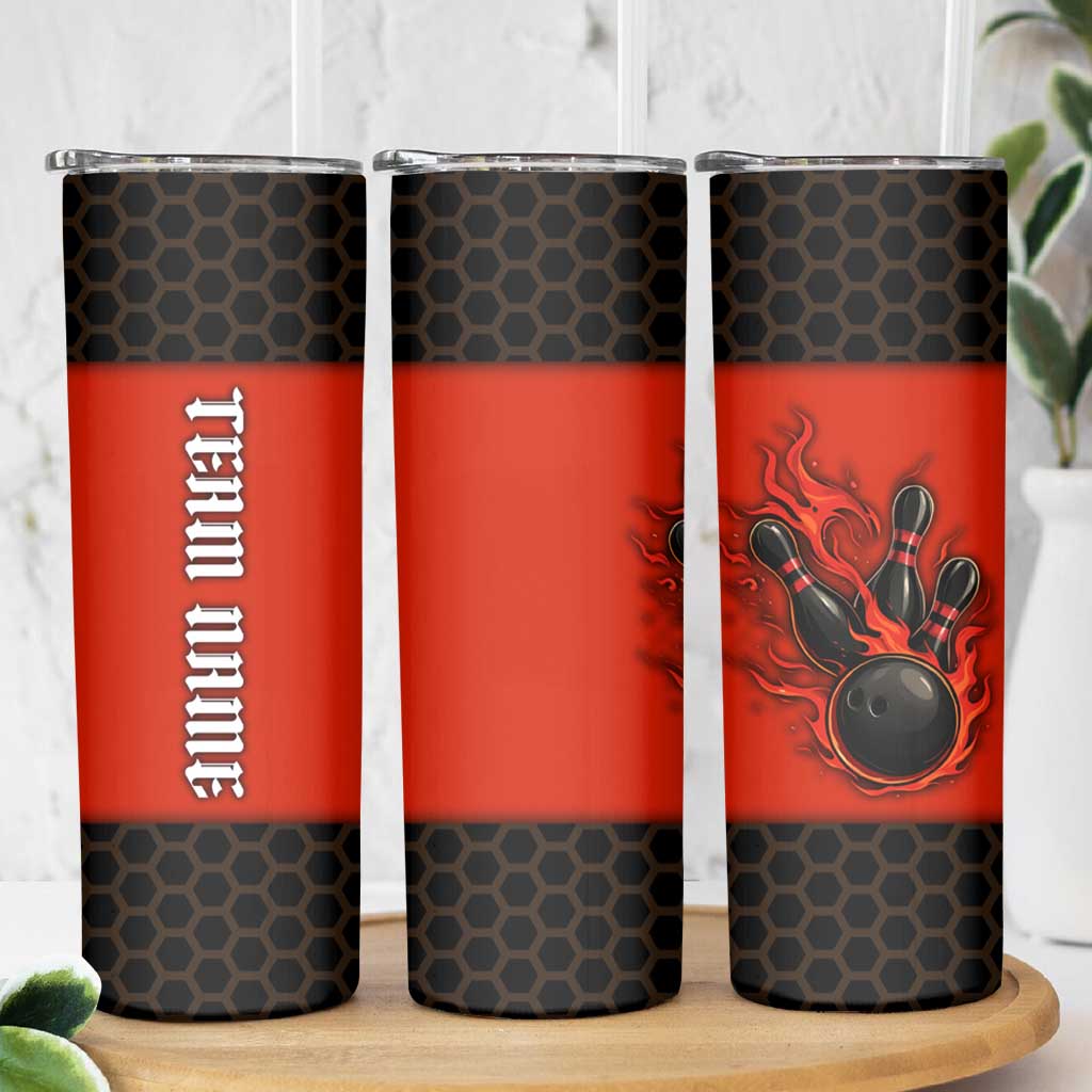 Personalized Bowling Tournament Skinny Tumbler Ball Strike Black And Red Custom Bowling Team - Wonder Print Shop