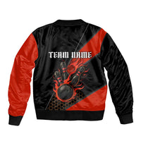 Personalized Bowling Tournament Sleeve Zip Bomber Jacket Ball Strike Black And Red Custom Bowling Team - Wonder Print Shop