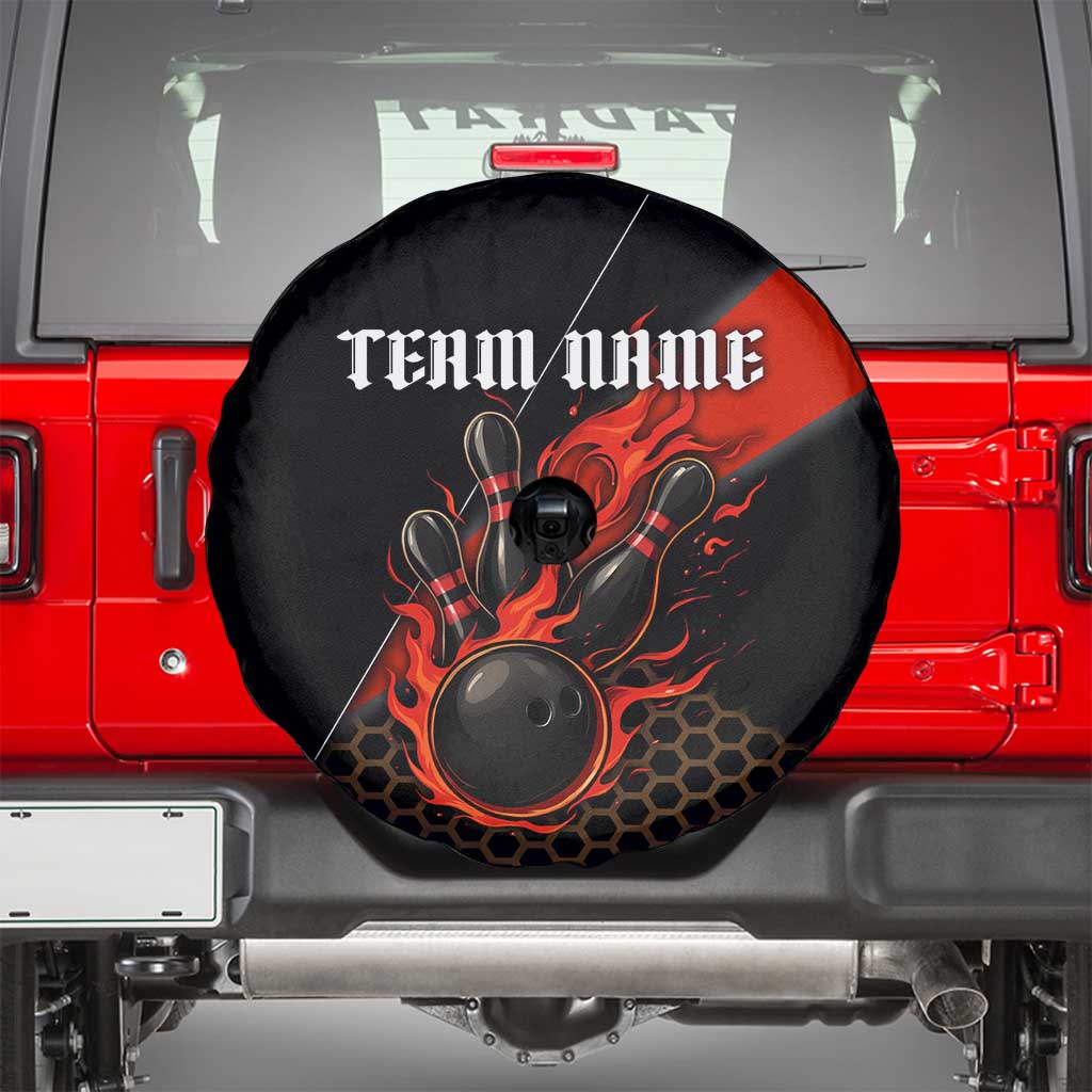Personalized Bowling Tournament Spare Tire Cover Ball Strike Black And Red Custom Bowling Team - Wonder Print Shop