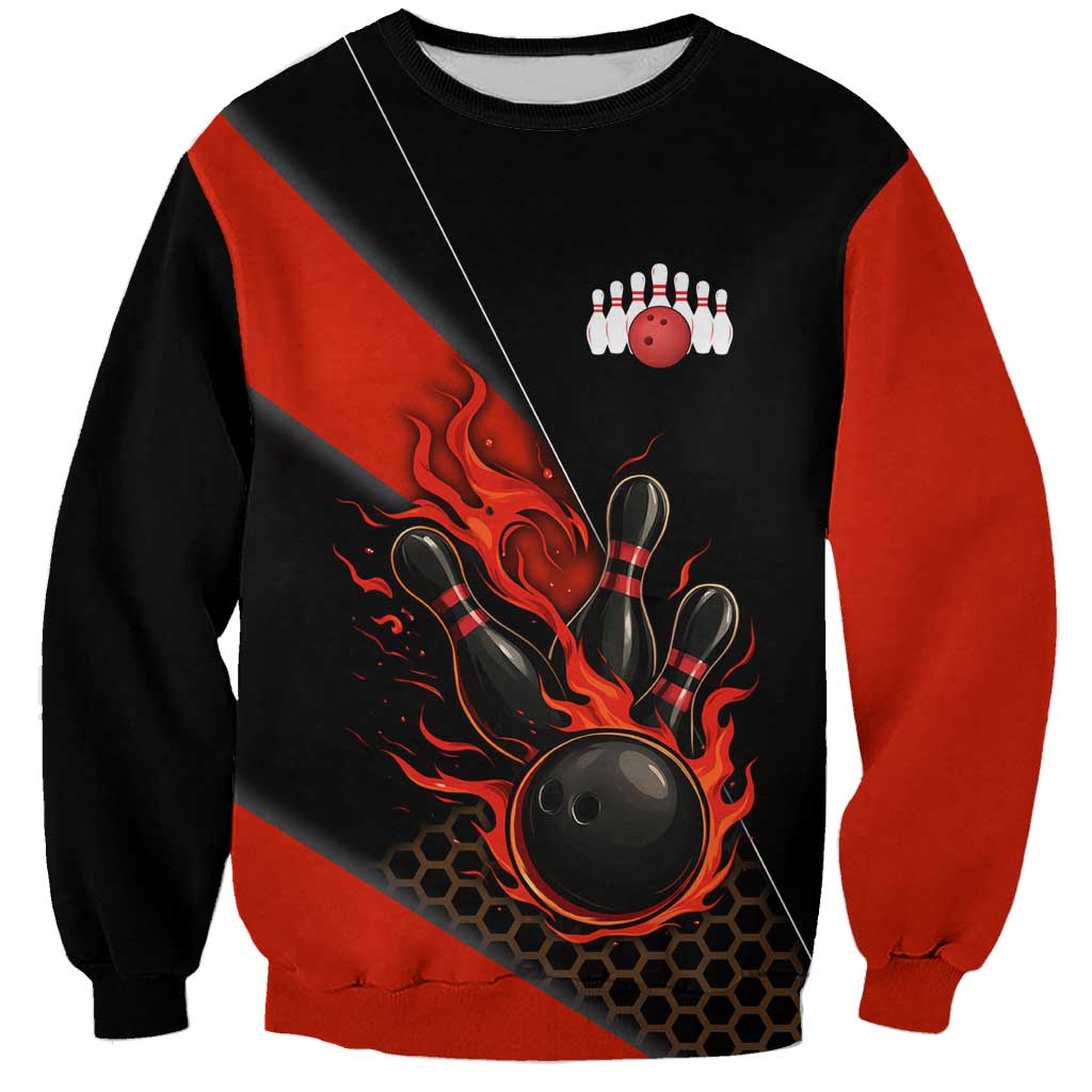 Personalized Bowling Tournament Sweatshirt Ball Strike Black And Red Custom Bowling Team - Wonder Print Shop