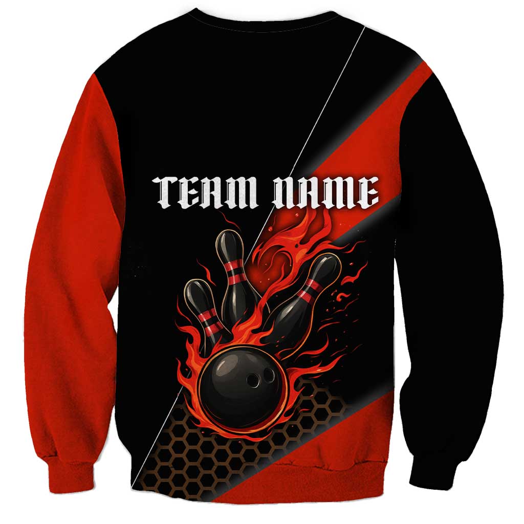 Personalized Bowling Tournament Sweatshirt Ball Strike Black And Red Custom Bowling Team - Wonder Print Shop