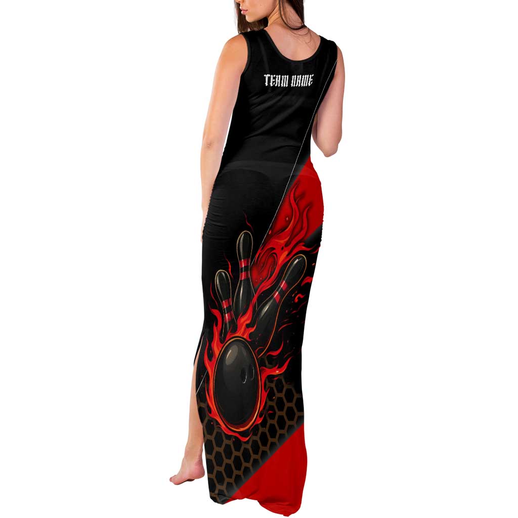 Personalized Bowling Tournament Tank Maxi Dress Ball Strike Black And Red Custom Bowling Team - Wonder Print Shop