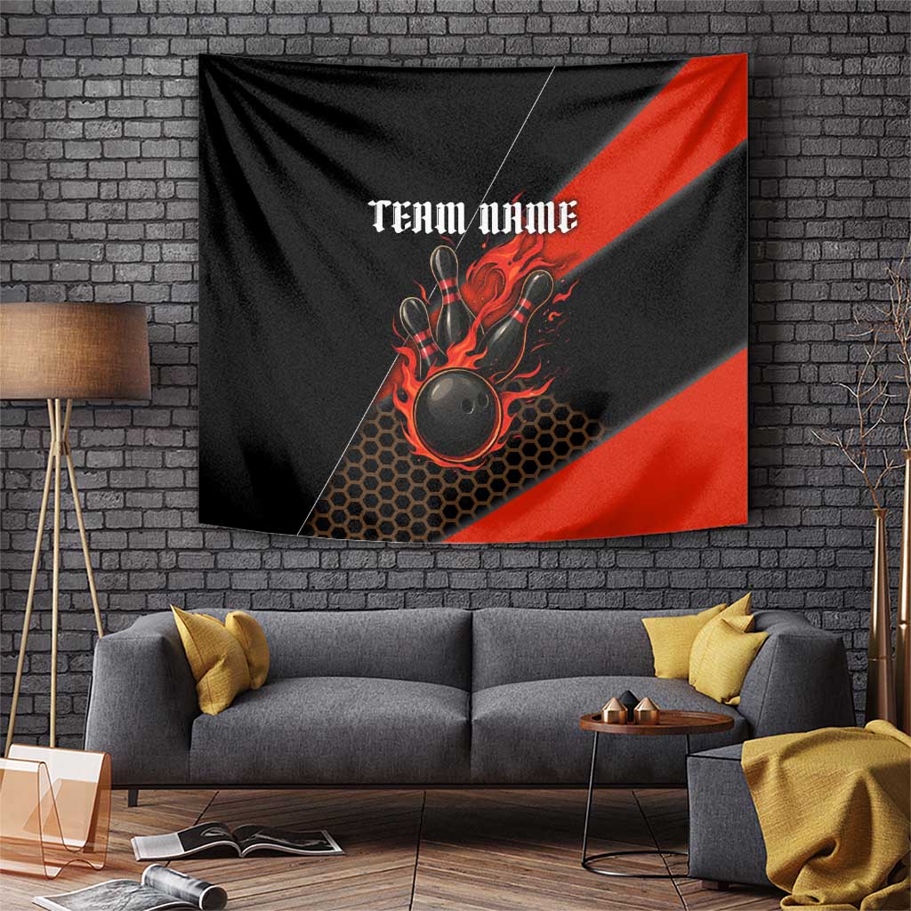 Personalized Bowling Tournament Tapestry Ball Strike Black And Red Custom Bowling Team - Wonder Print Shop