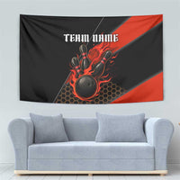 Personalized Bowling Tournament Tapestry Ball Strike Black And Red Custom Bowling Team - Wonder Print Shop