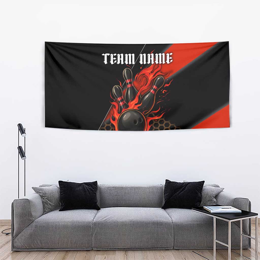Personalized Bowling Tournament Tapestry Ball Strike Black And Red Custom Bowling Team - Wonder Print Shop