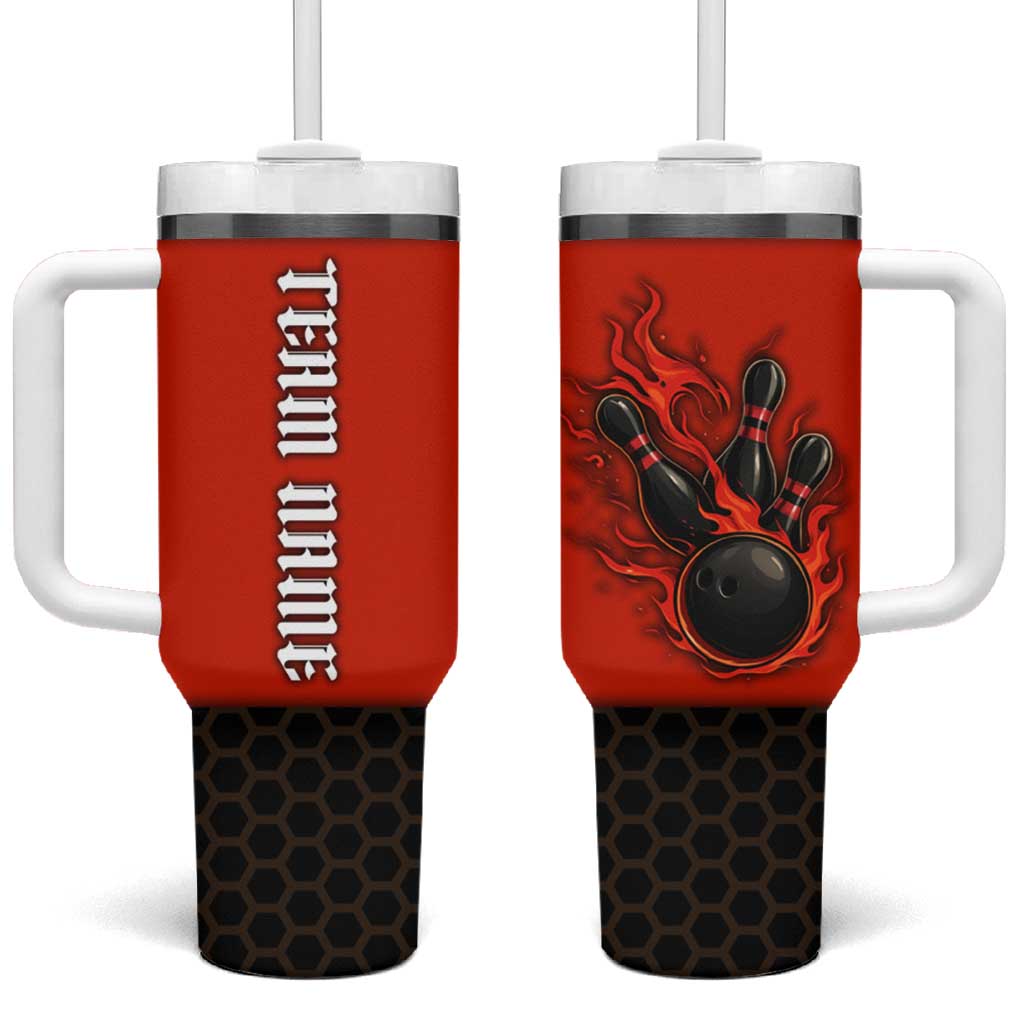 Personalized Bowling Tournament Tumbler With Handle Ball Strike Black And Red Custom Bowling Team - Wonder Print Shop