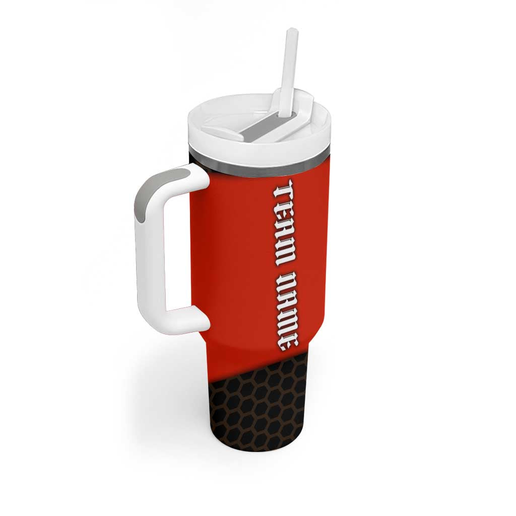 Personalized Bowling Tournament Tumbler With Handle Ball Strike Black And Red Custom Bowling Team - Wonder Print Shop