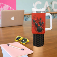 Personalized Bowling Tournament Tumbler With Handle Ball Strike Black And Red Custom Bowling Team - Wonder Print Shop