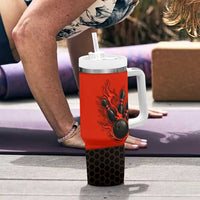 Personalized Bowling Tournament Tumbler With Handle Ball Strike Black And Red Custom Bowling Team - Wonder Print Shop