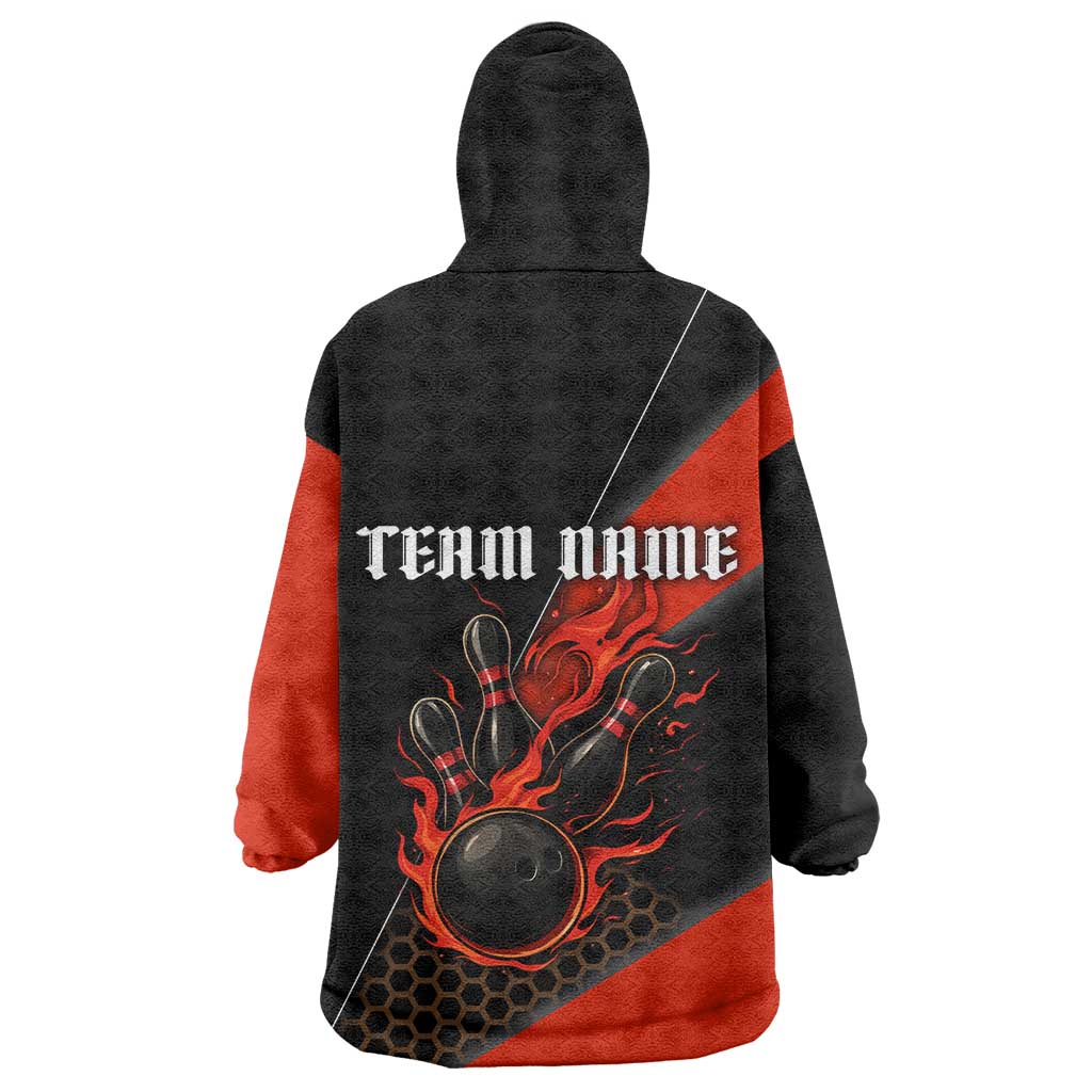 Personalized Bowling Tournament Wearable Blanket Hoodie Ball Strike Black And Red Custom Bowling Team - Wonder Print Shop