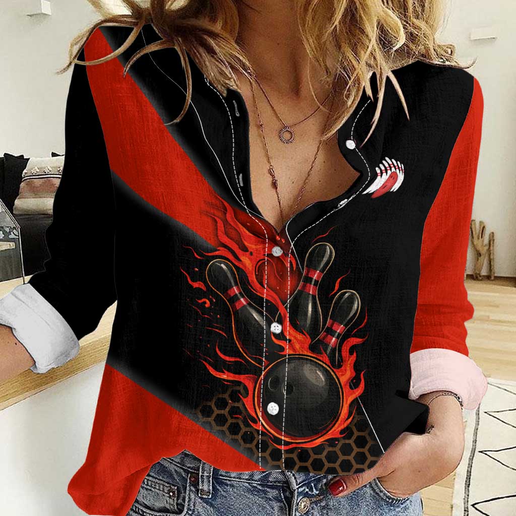 Personalized Bowling Tournament Women Casual Shirt Ball Strike Black And Red Custom Bowling Team - Wonder Print Shop