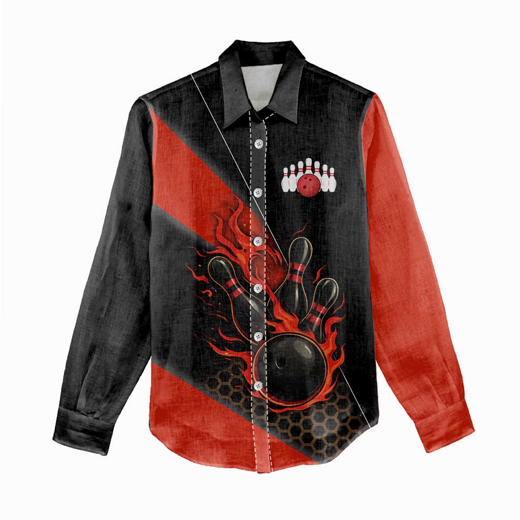 Personalized Bowling Tournament Women Casual Shirt Ball Strike Black And Red Custom Bowling Team - Wonder Print Shop