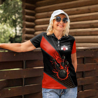 Personalized Bowling Tournament Women Polo Shirt Ball Strike Black And Red Custom Bowling Team - Wonder Print Shop