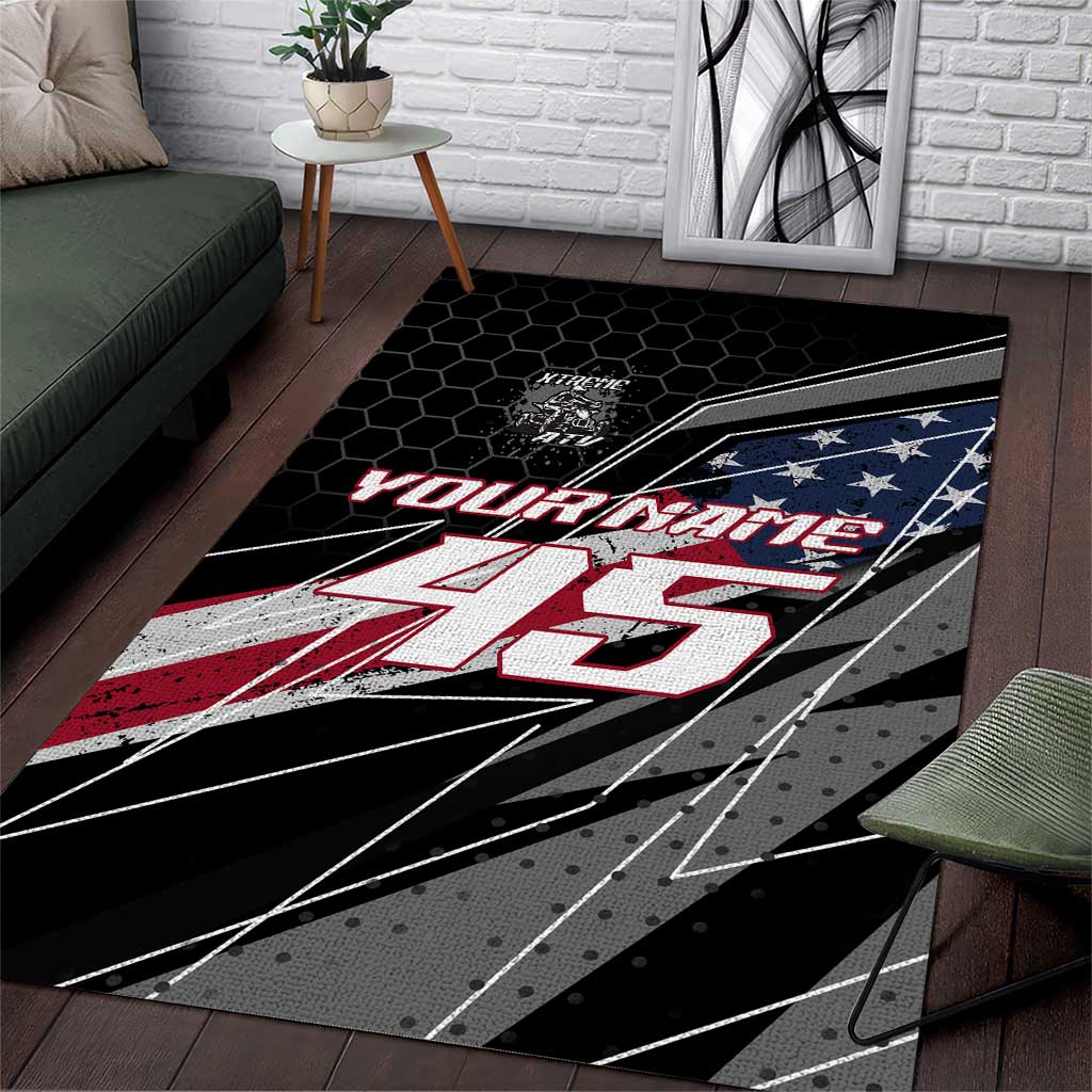 Custom Bike Shirt Racing Motocross Area Rug American Flag and Black Hexagon Lightning Graphic Design - Wonder Print Shop