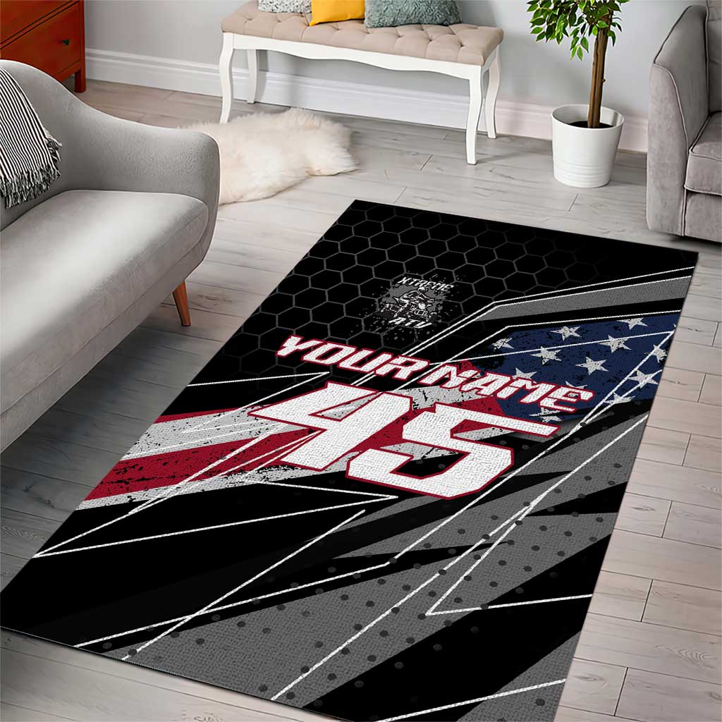 Custom Bike Shirt Racing Motocross Area Rug American Flag and Black Hexagon Lightning Graphic Design - Wonder Print Shop