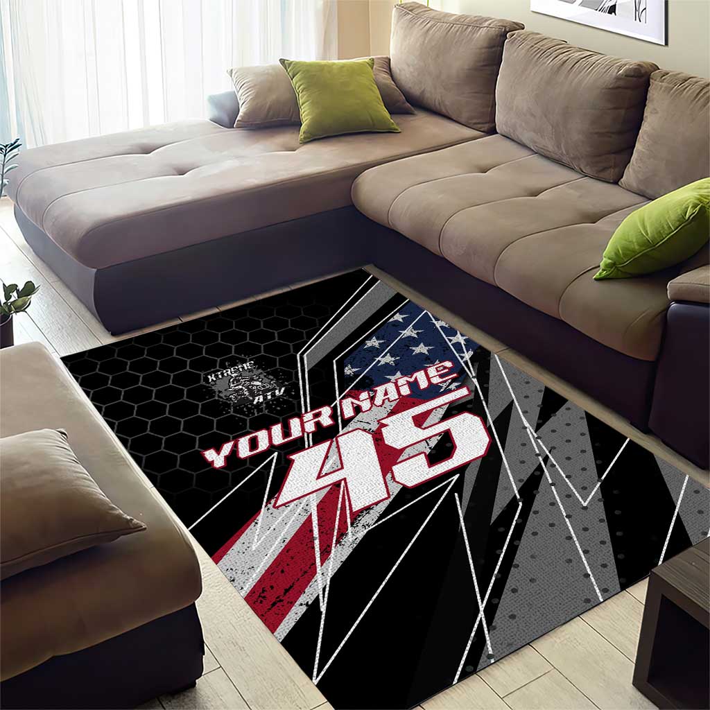 Custom Bike Shirt Racing Motocross Area Rug American Flag and Black Hexagon Lightning Graphic Design - Wonder Print Shop