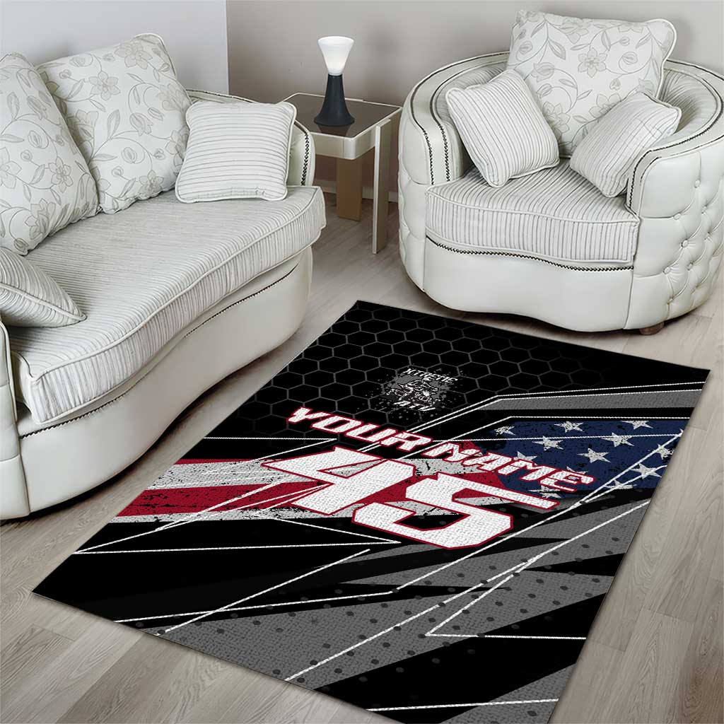 Custom Bike Shirt Racing Motocross Area Rug American Flag and Black Hexagon Lightning Graphic Design - Wonder Print Shop