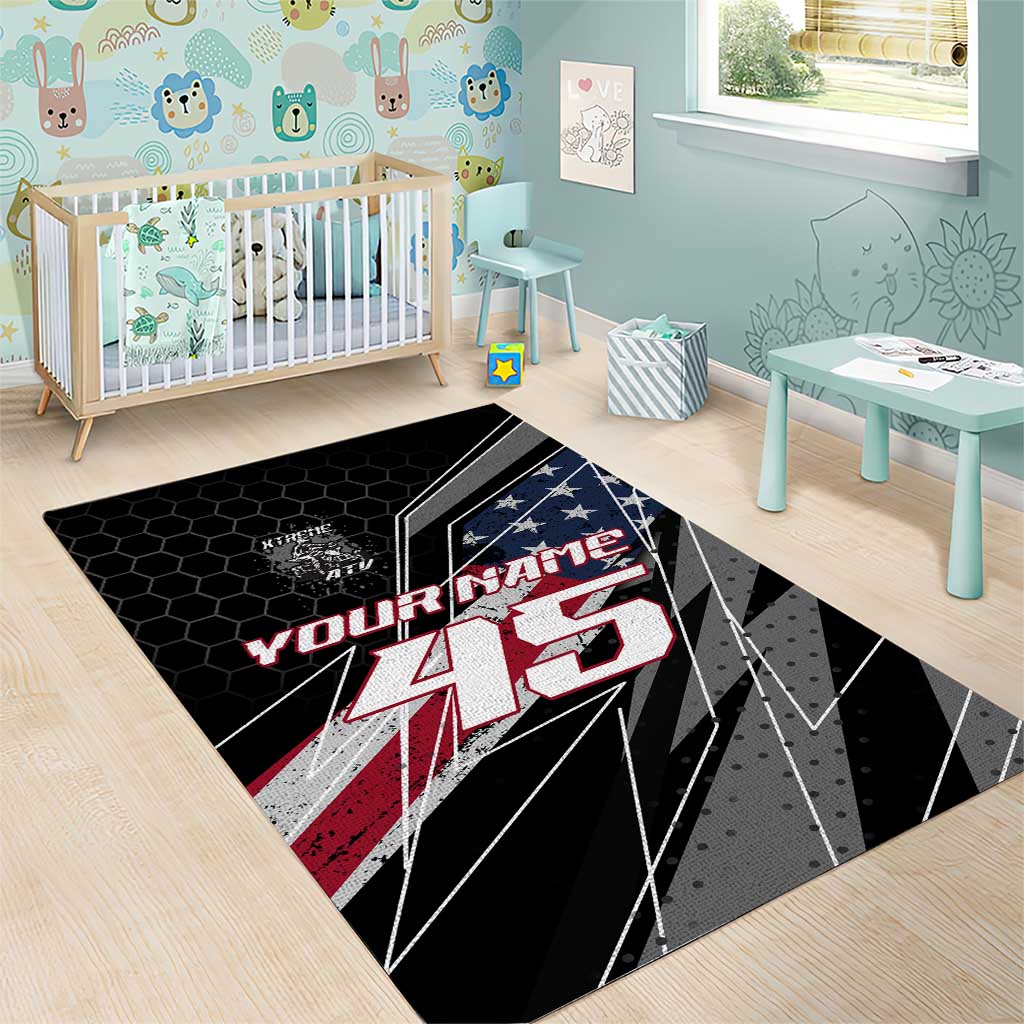 Custom Bike Shirt Racing Motocross Area Rug American Flag and Black Hexagon Lightning Graphic Design - Wonder Print Shop