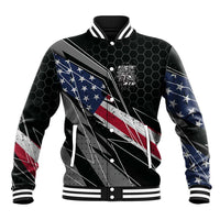 Custom Bike Shirt Racing Motocross Baseball Jacket American Flag and Black Hexagon Lightning Graphic Design - Wonder Print Shop