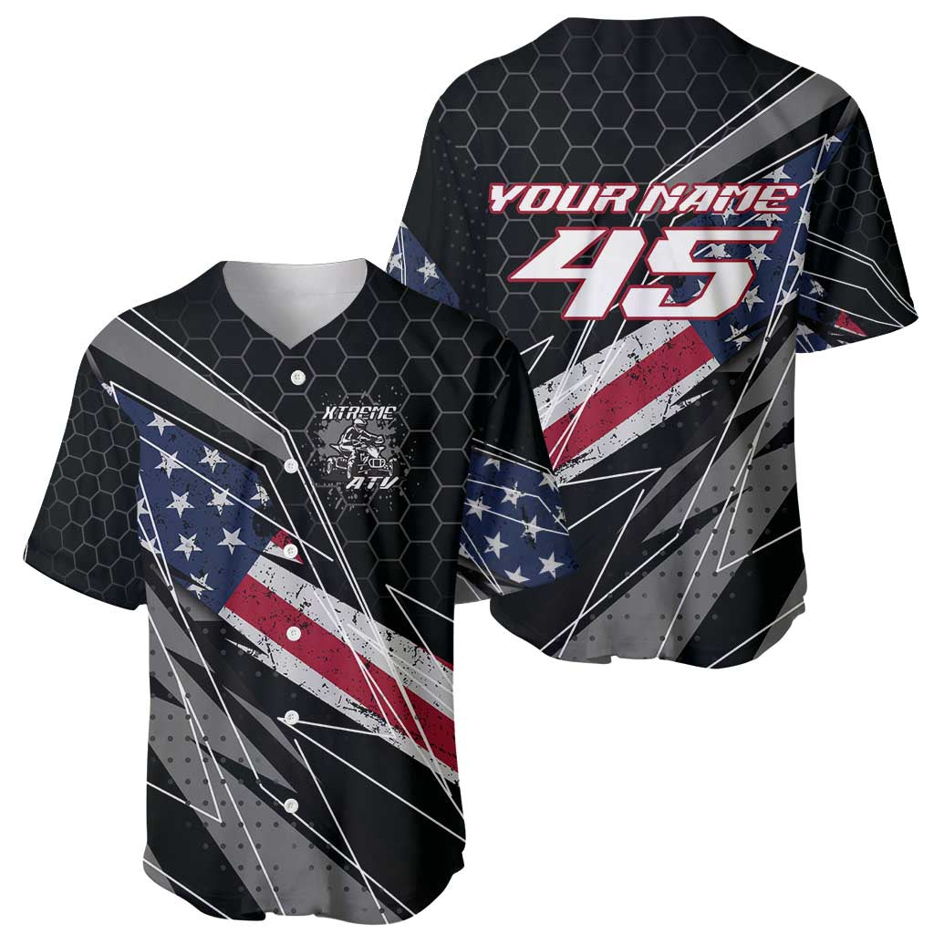 Custom Bike Shirt Racing Motocross Baseball Jersey American Flag and Black Hexagon Lightning Graphic Design - Wonder Print Shop