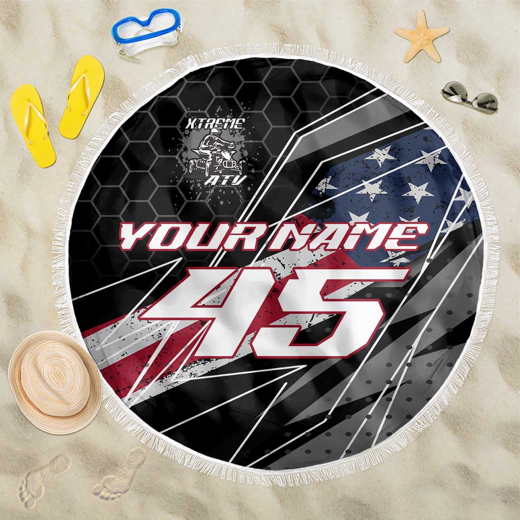 Custom Bike Shirt Racing Motocross Beach Blanket American Flag and Black Hexagon Lightning Graphic Design - Wonder Print Shop