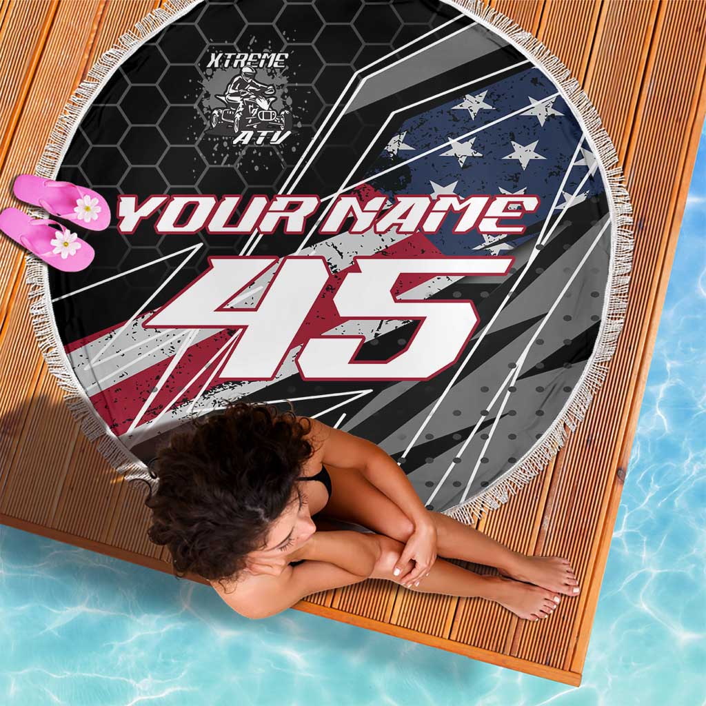 Custom Bike Shirt Racing Motocross Beach Blanket American Flag and Black Hexagon Lightning Graphic Design - Wonder Print Shop