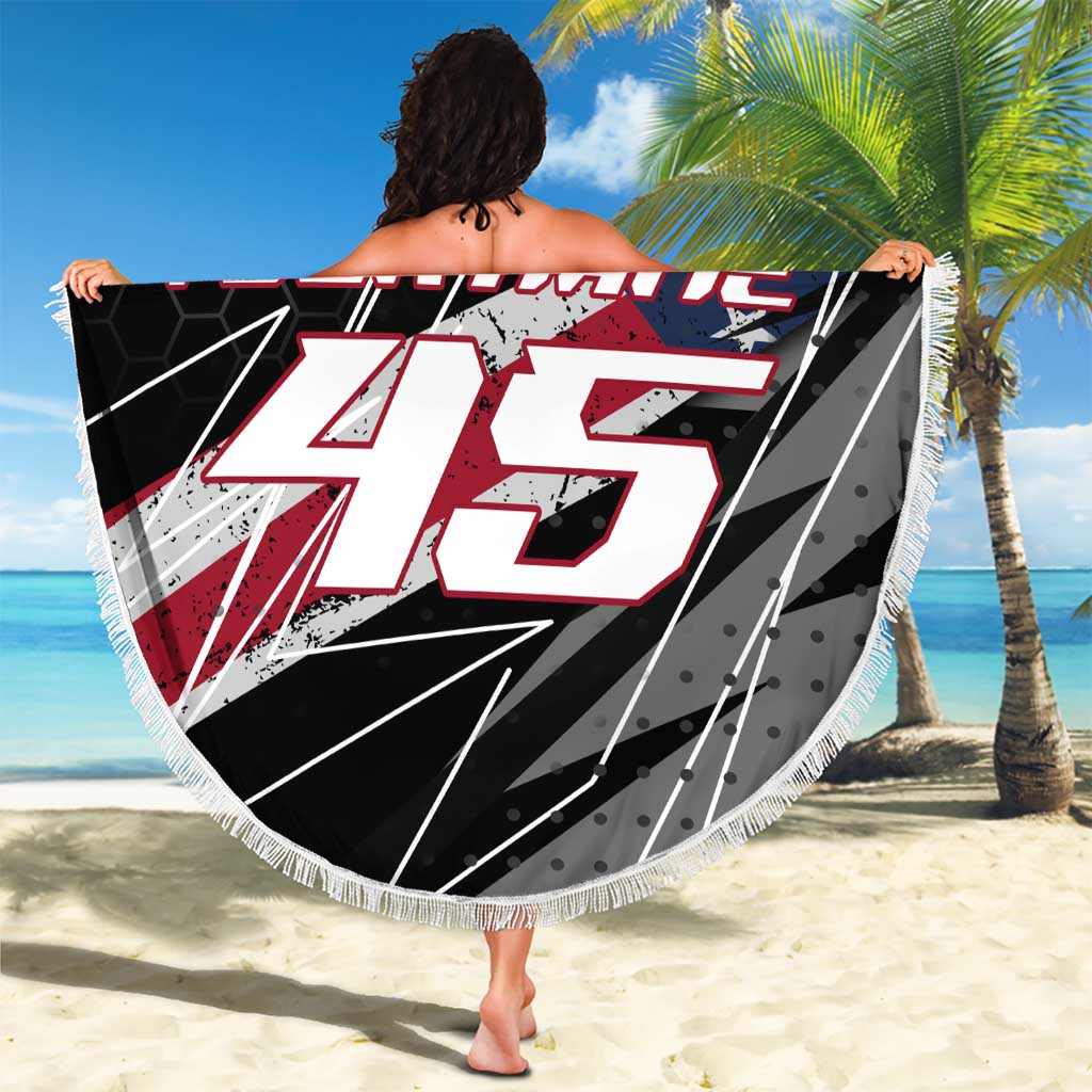 Custom Bike Shirt Racing Motocross Beach Blanket American Flag and Black Hexagon Lightning Graphic Design - Wonder Print Shop