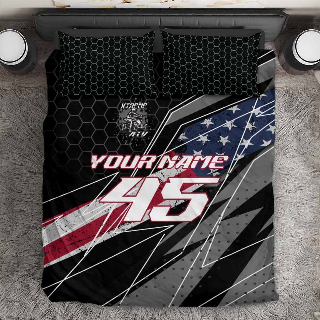 Custom Bike Shirt Racing Motocross Bedding Set American Flag and Black Hexagon Lightning Graphic Design - Wonder Print Shop