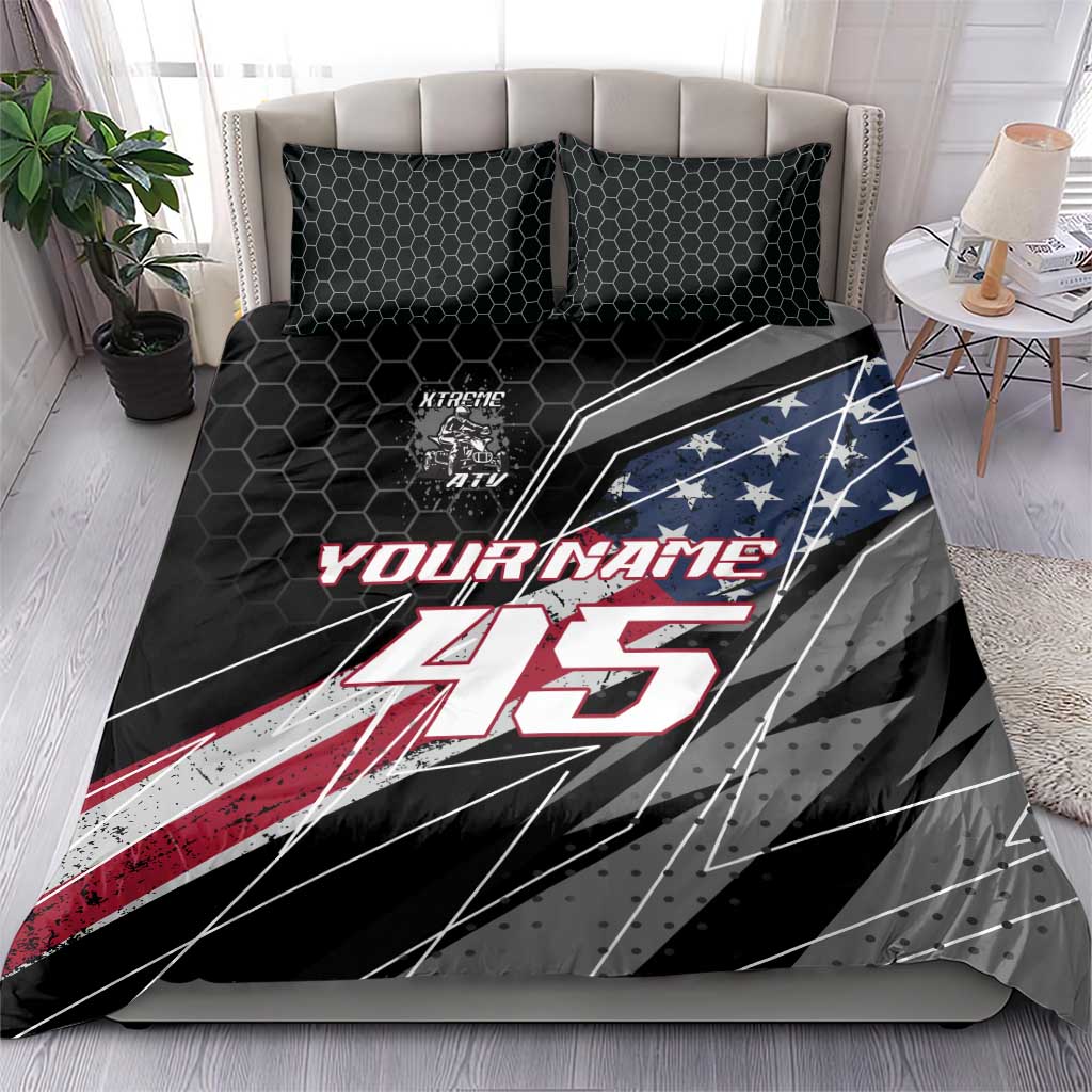 Custom Bike Shirt Racing Motocross Bedding Set American Flag and Black Hexagon Lightning Graphic Design - Wonder Print Shop