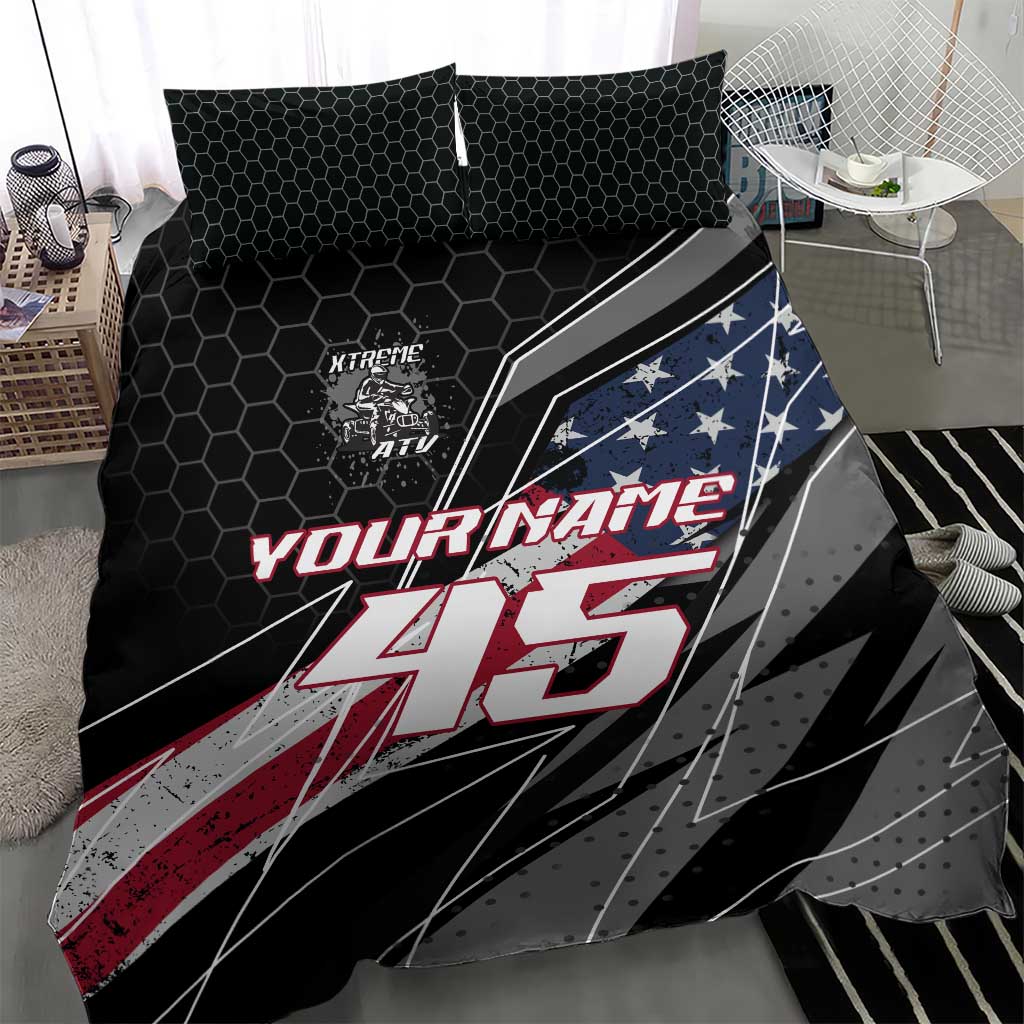 Custom Bike Shirt Racing Motocross Bedding Set American Flag and Black Hexagon Lightning Graphic Design - Wonder Print Shop