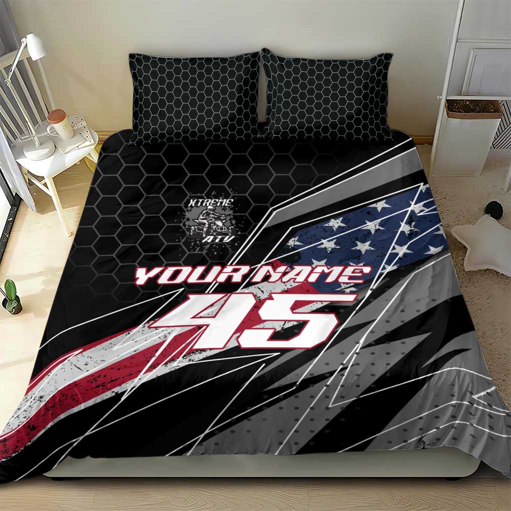 Custom Bike Shirt Racing Motocross Bedding Set American Flag and Black Hexagon Lightning Graphic Design - Wonder Print Shop