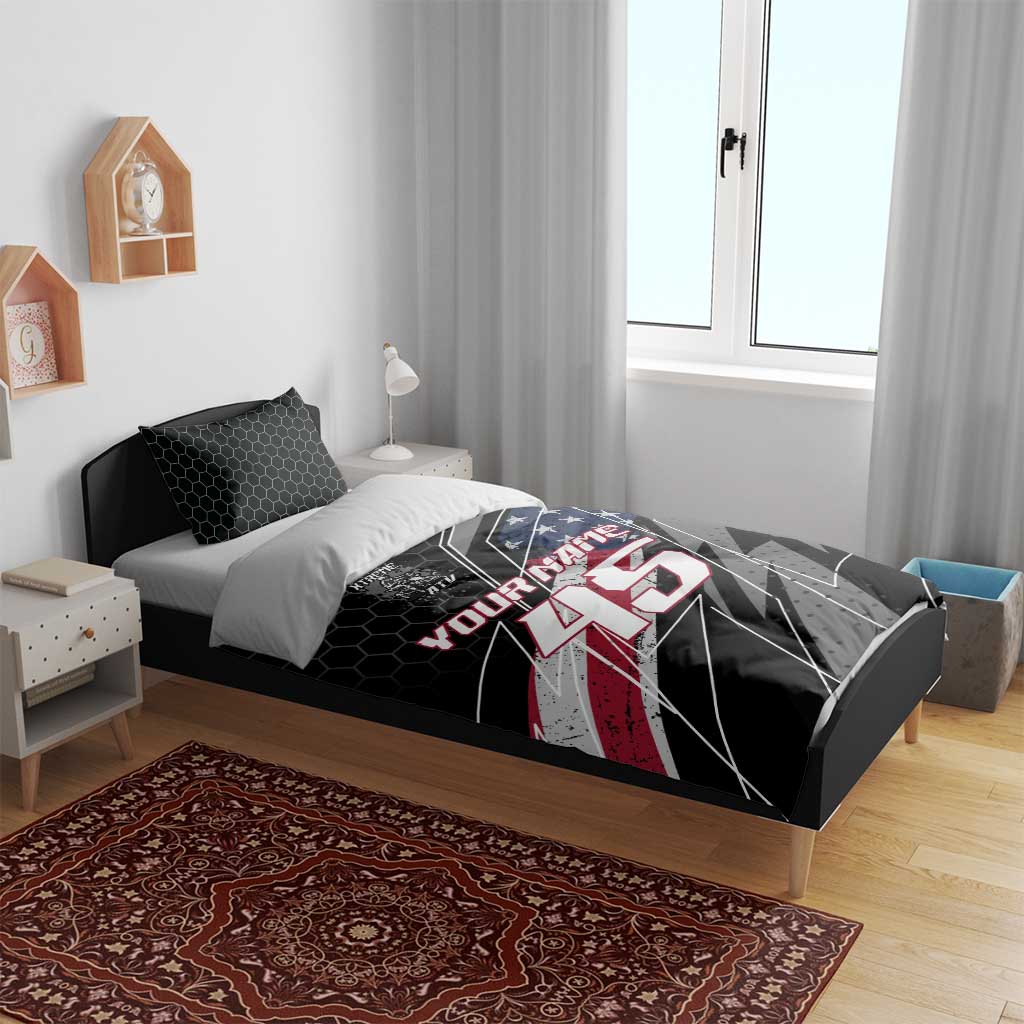 Custom Bike Shirt Racing Motocross Bedding Set American Flag and Black Hexagon Lightning Graphic Design - Wonder Print Shop