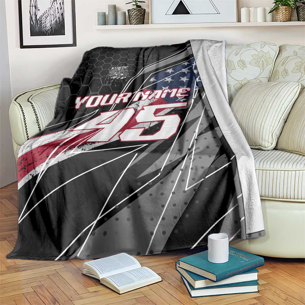 Custom Bike Shirt Racing Motocross Blanket American Flag and Black Hexagon Lightning Graphic Design - Wonder Print Shop