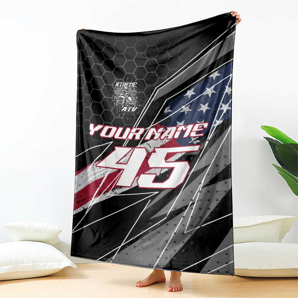 Custom Bike Shirt Racing Motocross Blanket American Flag and Black Hexagon Lightning Graphic Design - Wonder Print Shop