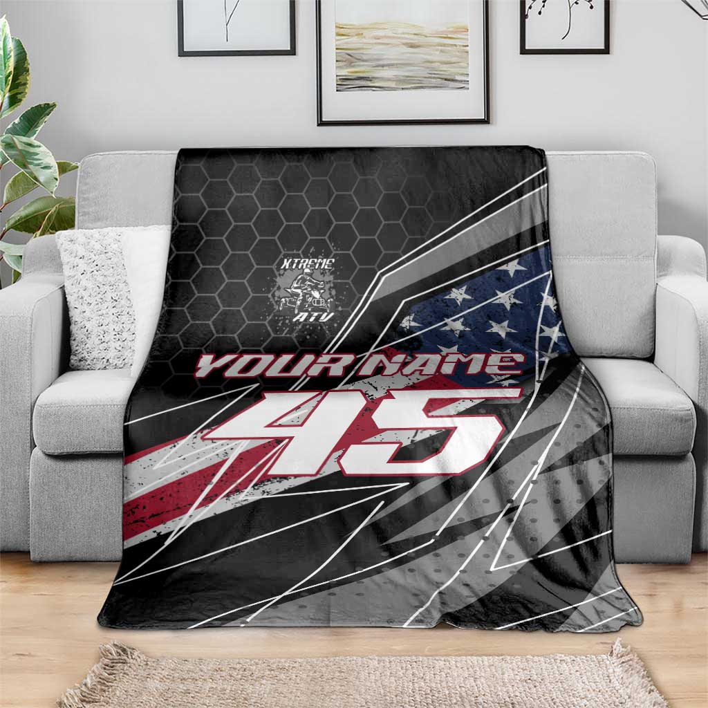 Custom Bike Shirt Racing Motocross Blanket American Flag and Black Hexagon Lightning Graphic Design - Wonder Print Shop