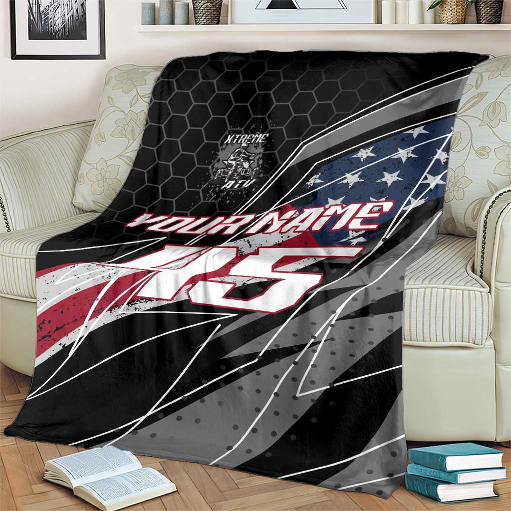 Custom Bike Shirt Racing Motocross Blanket American Flag and Black Hexagon Lightning Graphic Design - Wonder Print Shop