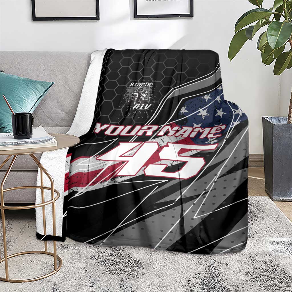 Custom Bike Shirt Racing Motocross Blanket American Flag and Black Hexagon Lightning Graphic Design - Wonder Print Shop