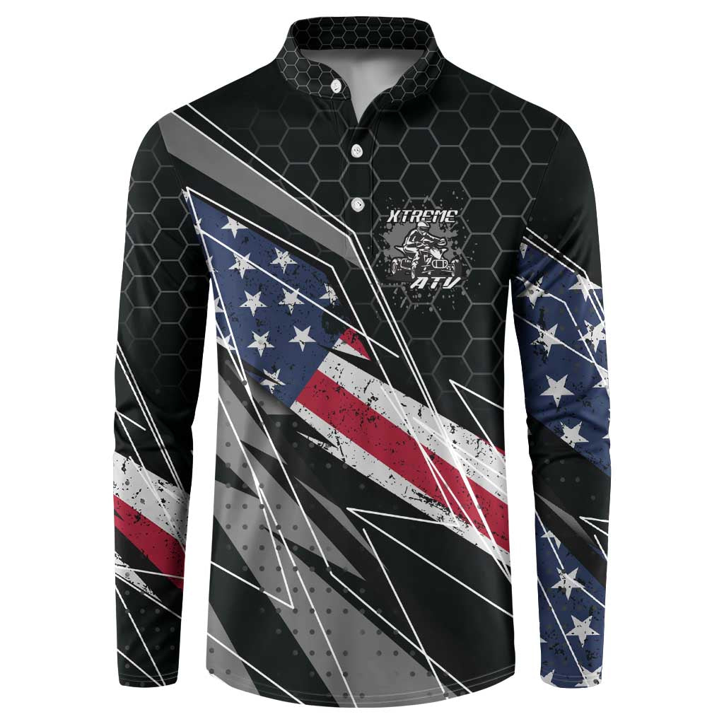 Custom Bike Shirt Racing Motocross Button Sweatshirt American Flag and Black Hexagon Lightning Graphic Design - Wonder Print Shop